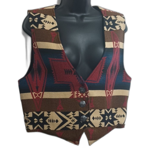 SEPPE Vintage Vest Size Large Cropped Aztec Southwestern Print 80s Trible Casual - Picture 2 of 11